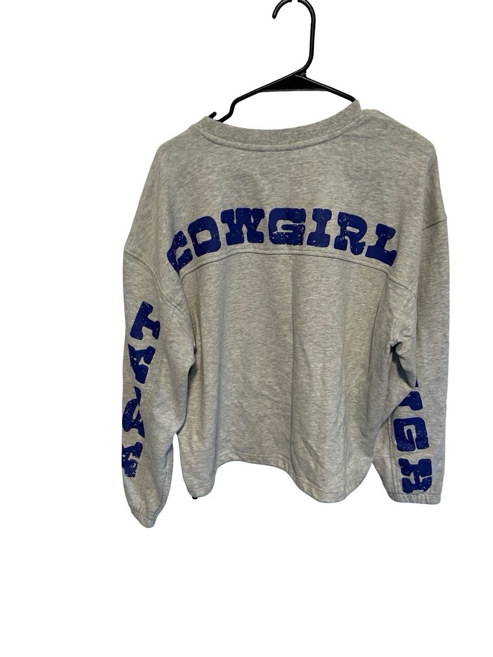 Ariat Cowgirl Graphic Pullover Sweater - Gray with Blue Lettering